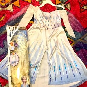 Disney 3-4T Frozen 2 Elsa Princess Dress Costume & Elsa Wig